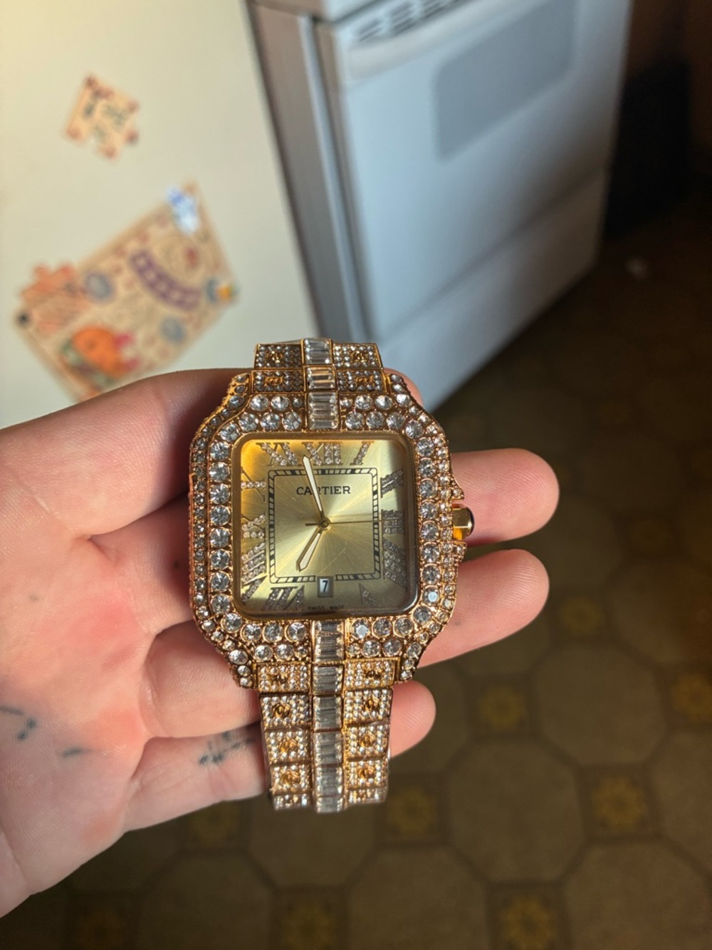 Gold Tone Crystal Encrusted Link Watch